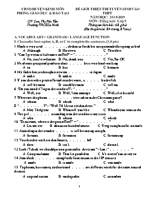 Đề giới thiệu thi tuyển sinh vào Lớp 10 THPT môn Tiếng Anh - Năm học 2018-2019 - Lưu Thị Hải Yến (Có đáp án)